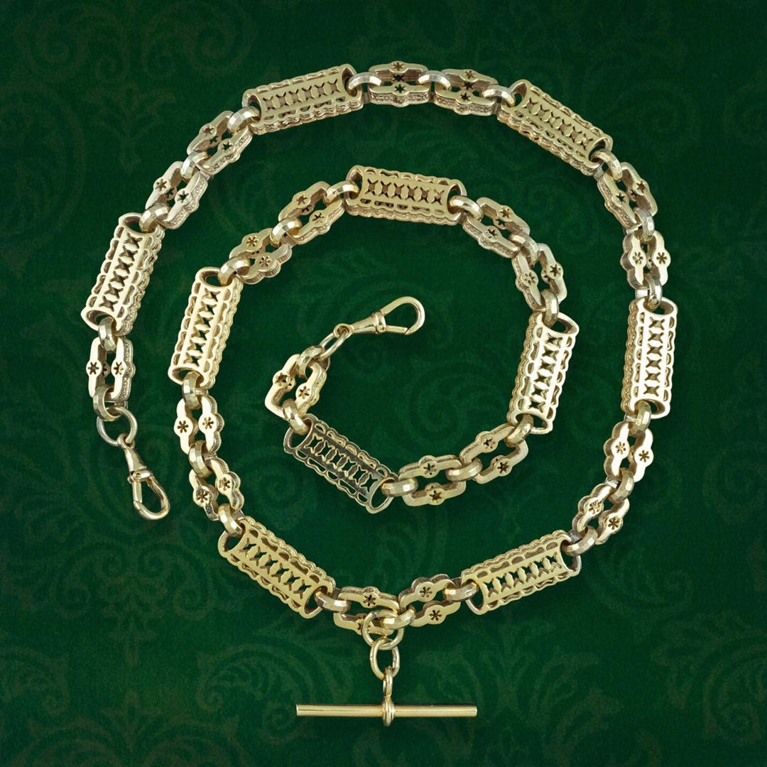 Victorian Style Albert Chain Necklace Silver 18ct Gold Gilt 24 Inch - Etsy