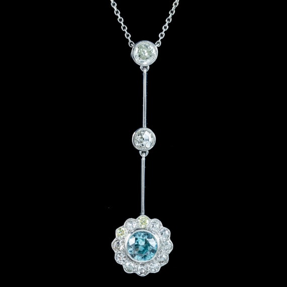 Antique Edwardian Blue Zircon Diamond Lavaliere N… - image 2