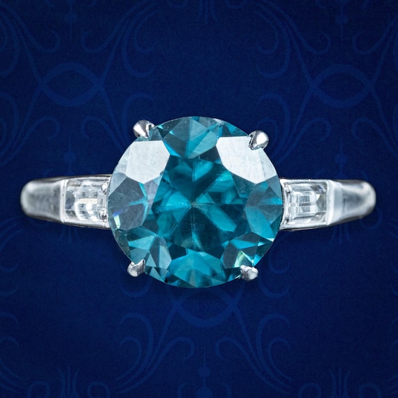 Antique Edwardian Zircon Trilogy Ring 3ct Blue Zircon
