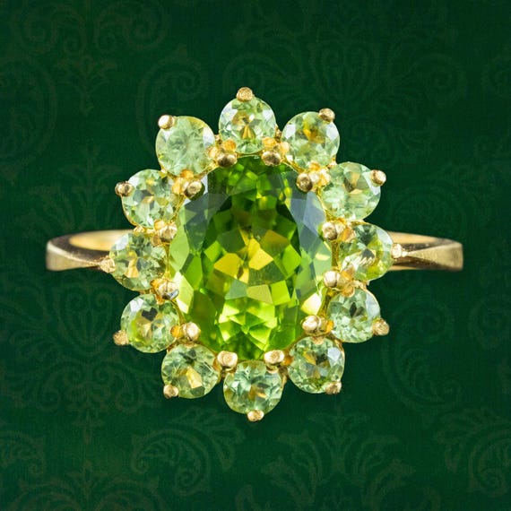Victorian Style Peridot Flower Cluster Ring