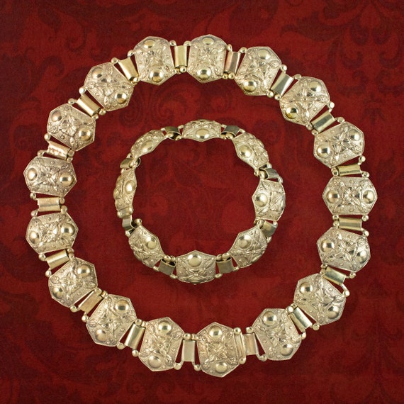 Antique Victorian Collar And Bracelet Set Silver … - image 1