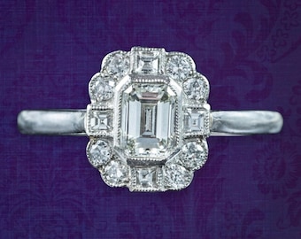 Art Deco Style Diamond Cluster Ring 1.1ct Diamond