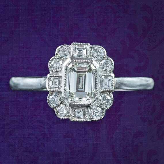 Art Deco Style Diamond Cluster Ring 1.1ct Diamond