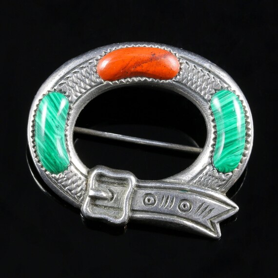 Antique Victorian Scottish Agate Brooch Silver Mix