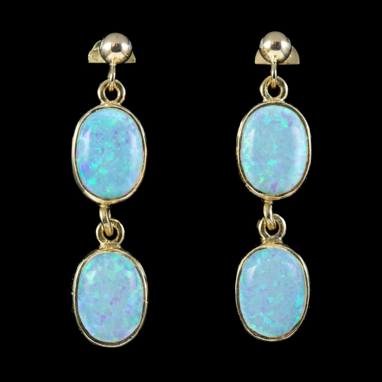 Opal Double Drop Stud Earrings 9ct Gold