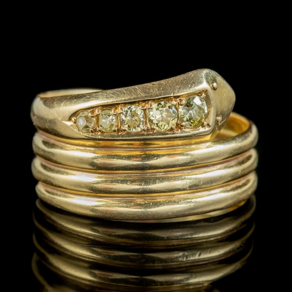 Antique Edwardian Fancy Yellow Diamond Snake Ring… - image 2