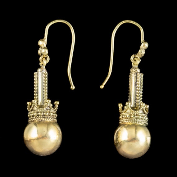 Antique Victorian Ball And Crown Drop Earrings 15… - image 3