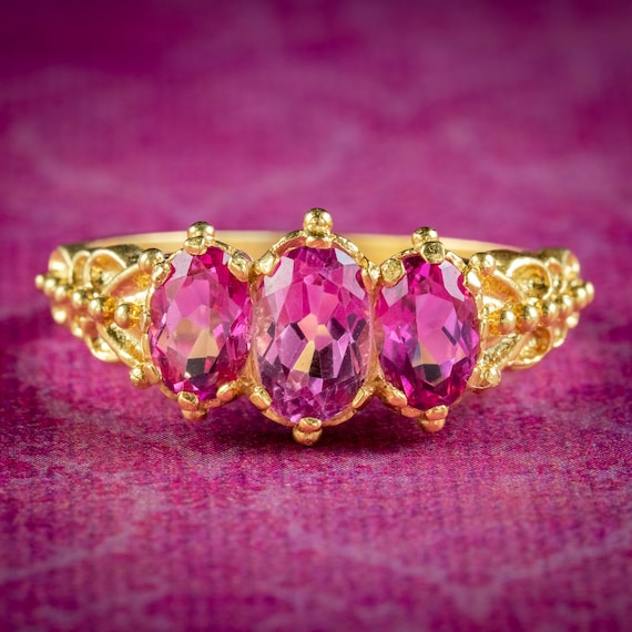 Victorian Style Pink Topaz Trilogy Ring 1.8ct Of Topaz