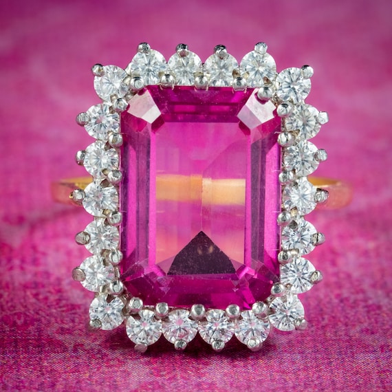 Art Deco Style Pink Topaz Cocktail Ring 9ct Topaz