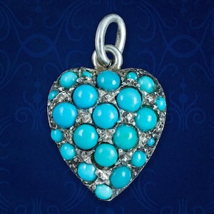 Antique Victorian Turquoise Heart Pendant Silver
