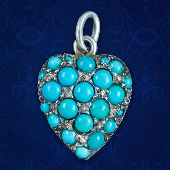 Antique Victorian Turquoise Heart Pendant Silver