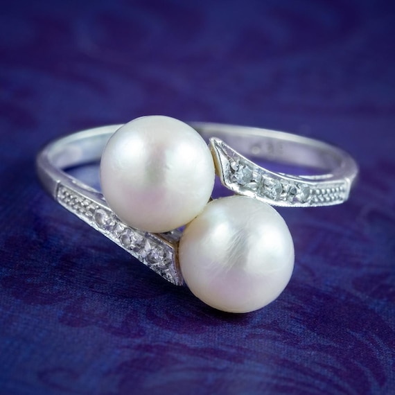 Antique Edwardian Pearl Toi Et Moi Diamond Twist Ring