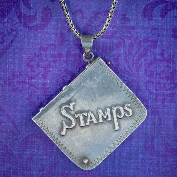Stamp Box Pendant Necklace Sterling Silver