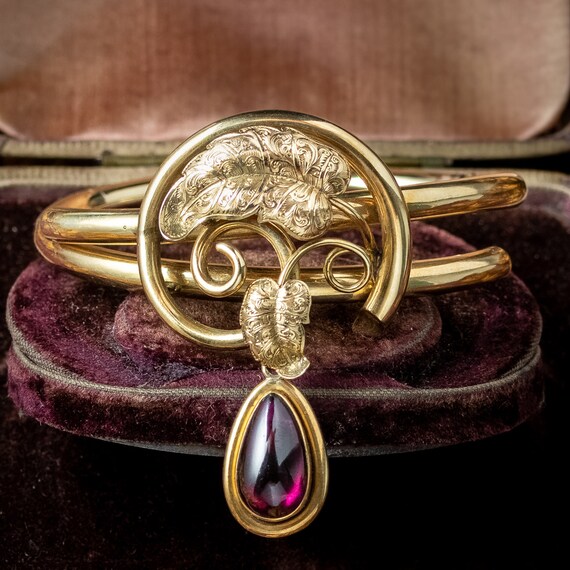 Antique Victorian Bangle 18ct Gold With Garnet Lo… - image 10