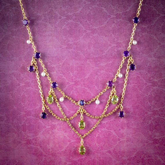 Antique Edwardian Suffragette Garland Necklace 18c