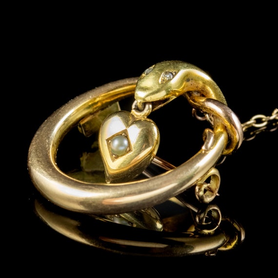 Antique Victorian Snake Brooch Diamond Eyes Pearl… - image 6