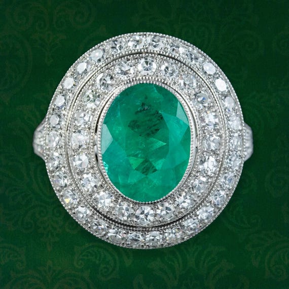 Art Deco Style Emerald Diamond Cocktail Ring 2.39ct Emerald