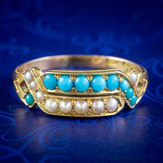 Antique Victorian Turquoise Pearl Ring 15ct Gold Dated 1873 Etsy