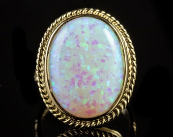 Large Opal Ring 9ct Yellow Gold