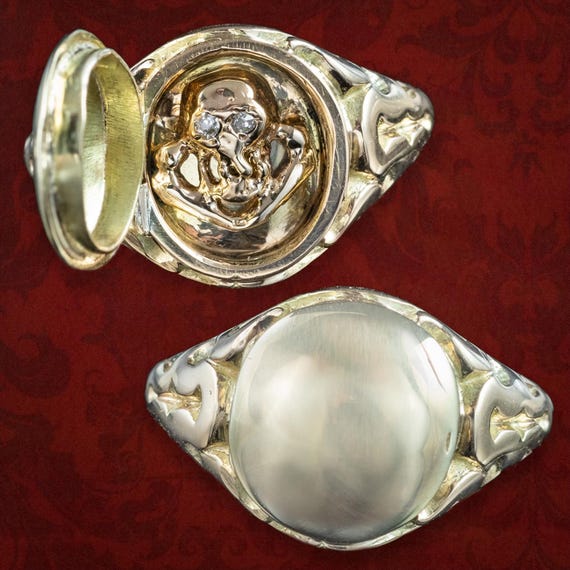 Georgian Style Memento Mori Locket Ring With Diamond Skull