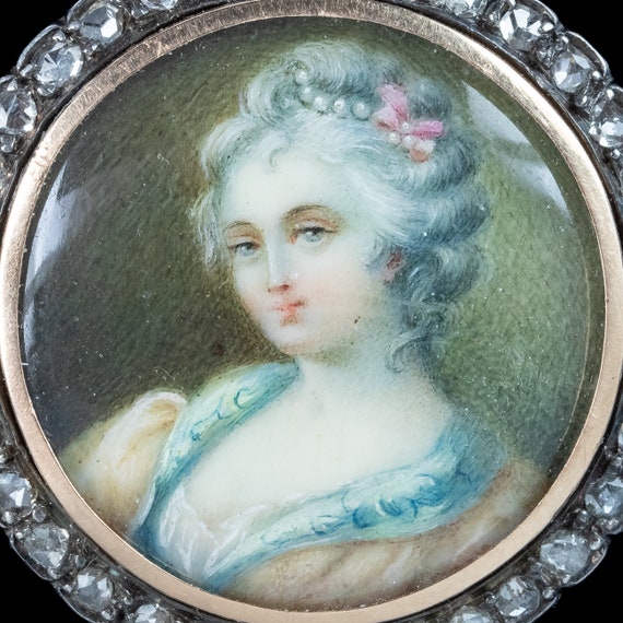 Antique Georgian Diamond Hand Painted Portrait Br… - image 3