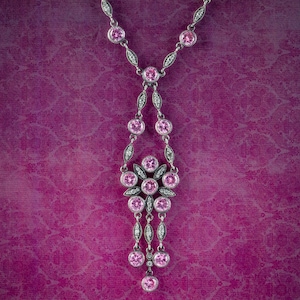 Edwardian Style Pink Paste Necklace Silver