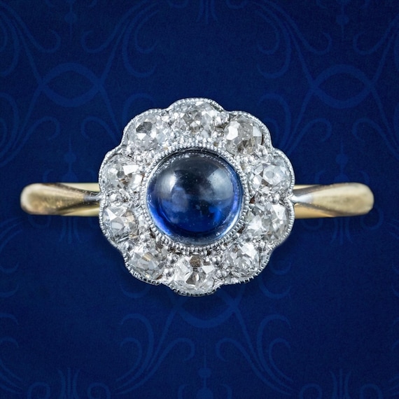 Antique Victorian Sapphire Diamond Daisy Cluster Ring 0.50ct Sapphire