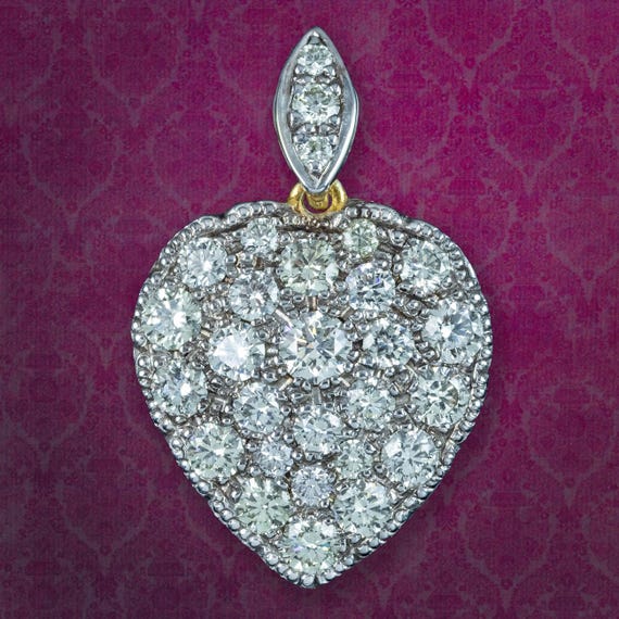 Edwardian Style Diamond Heart Pendant 2ct Total