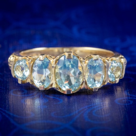 Blue Topaz Five Stone Ring 9ct Yellow Gold