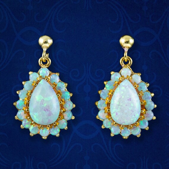 Victorian Style Opal Drop Earrings Sterling Silver 18ct Gold Gilt