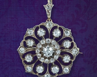Antique Victorian Diamond Pendant Brooch 2ct Total With Box