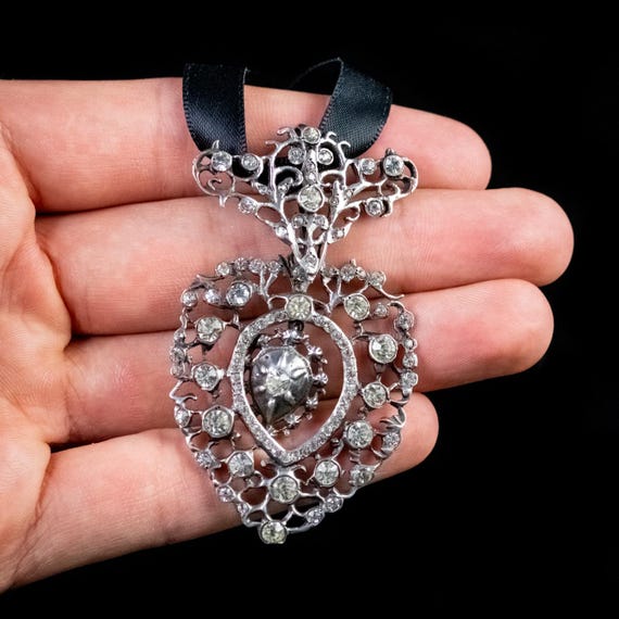 Antique Georgian Paste Pendant Silver With Ribbon - Gem