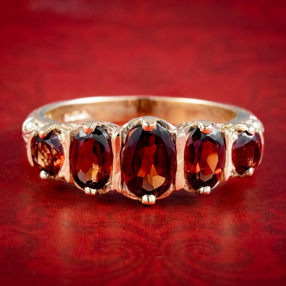 Garnet Five Stone Ring 9ct Gold Ring - image 1