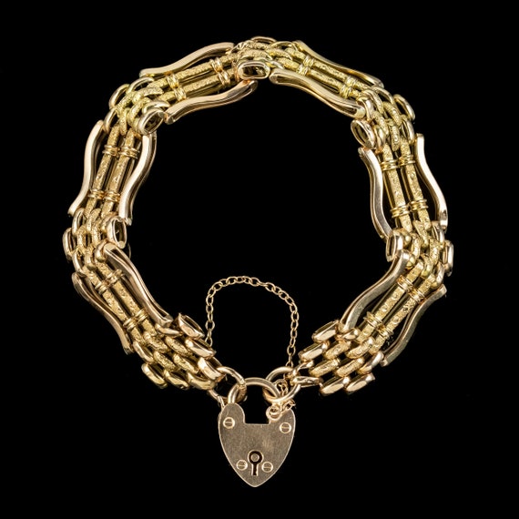 Antique Victorian 9ct Gold Gate Bracelet And Hear… - image 2