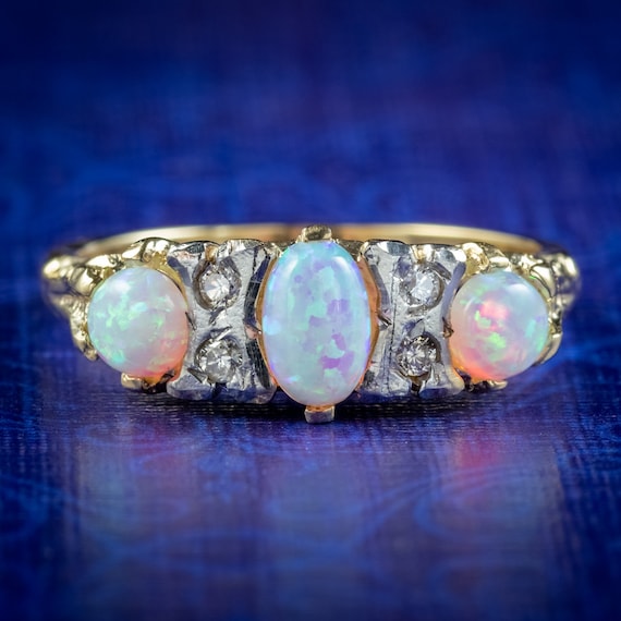 Victorian Style Opal Diamond Ring 0.80ct Of Opal