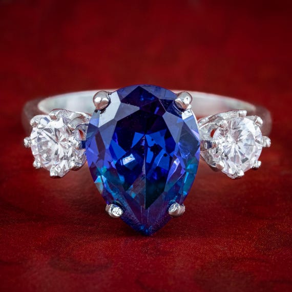 Edwardian Style CZ Tanzanite Trilogy Ring