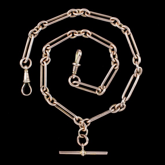 Antique Edwardian Albert Chain 9ct Rose Gold Date… - image 2
