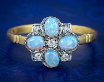 Opal CZ Cluster Ring Silver 18ct Gold Gilt