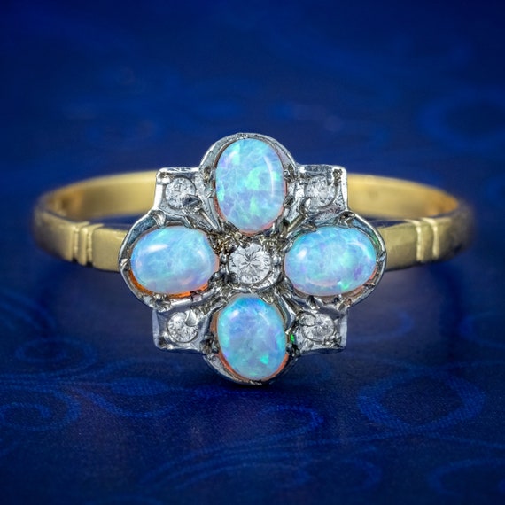 Opal CZ Cluster Ring Silver 18ct Gold Gilt