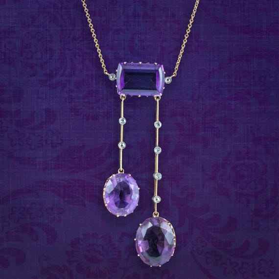 Antique Art Deco Amethyst Diamond Negligee Dropper Necklace