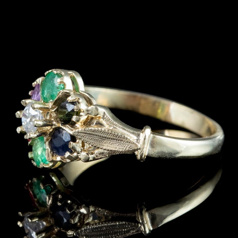 Victorian Style Acrostic Gemstone Cluster Ring Spells Dearest 9ct Gold image 3