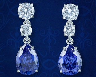 CZ Tanzanite Drop Earrings Silver