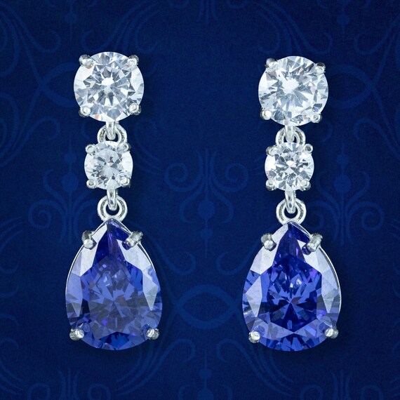 CZ Tanzanite Drop Earrings Silver