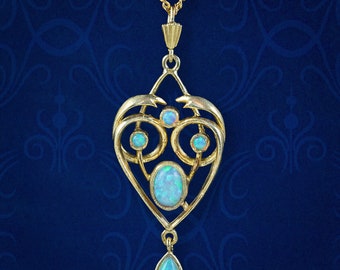 Victorian Style Opal Pendant Necklace Sterling Silver 18ct Gold Gilt