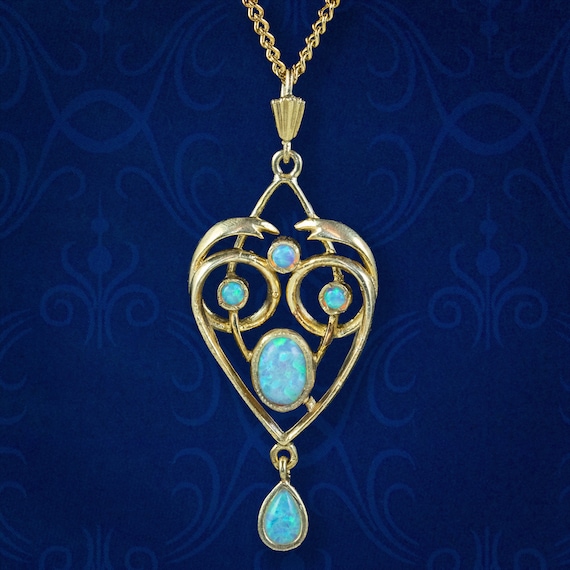 Victorian Style Opal Pendant Necklace Sterling Silver 18ct Gold Gilt