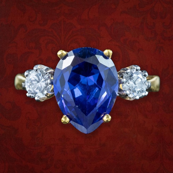 Edwardian Style Blue CZ Tanzanite Trilogy Ring
