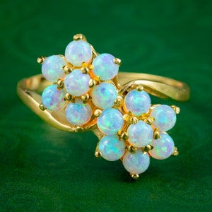 Opal Flower Cluster Twist Ring Silver 18ct Gold Gilt