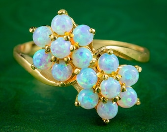 Opal Flower Cluster Twist Ring Silver 18ct Gold Gilt