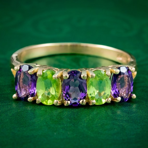 Suffragette Style Ring Amethyst Peridot 9ct Gold