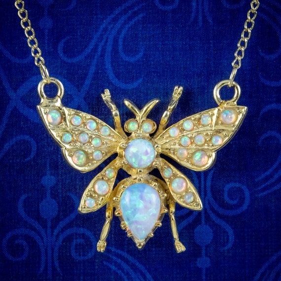 Opal Bee Pendant Necklace 18ct Gold Silver